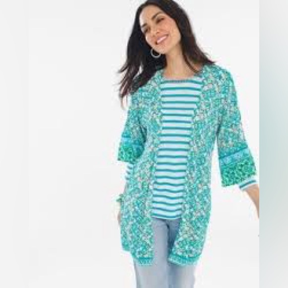 Chico's Sweaters - NWT Chicos Open Front Knit Cardigan 3/4 Sleeve Print Sweater Size 2